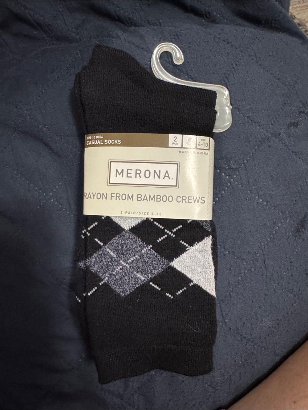 Two-pack of Merona Black Argyle Crew Socks with Gray & White Diamonds